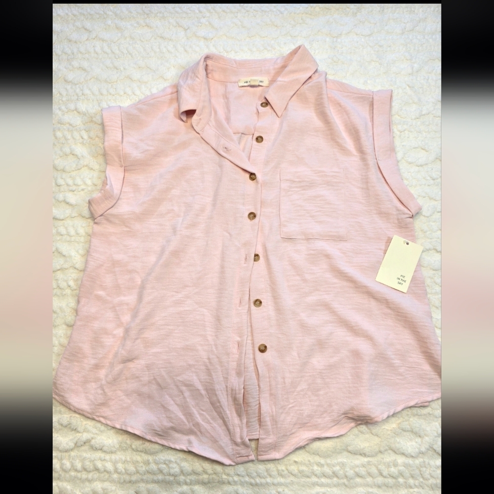 NWT Pie in the Sky Pink Dolman Button Down Top Size Large